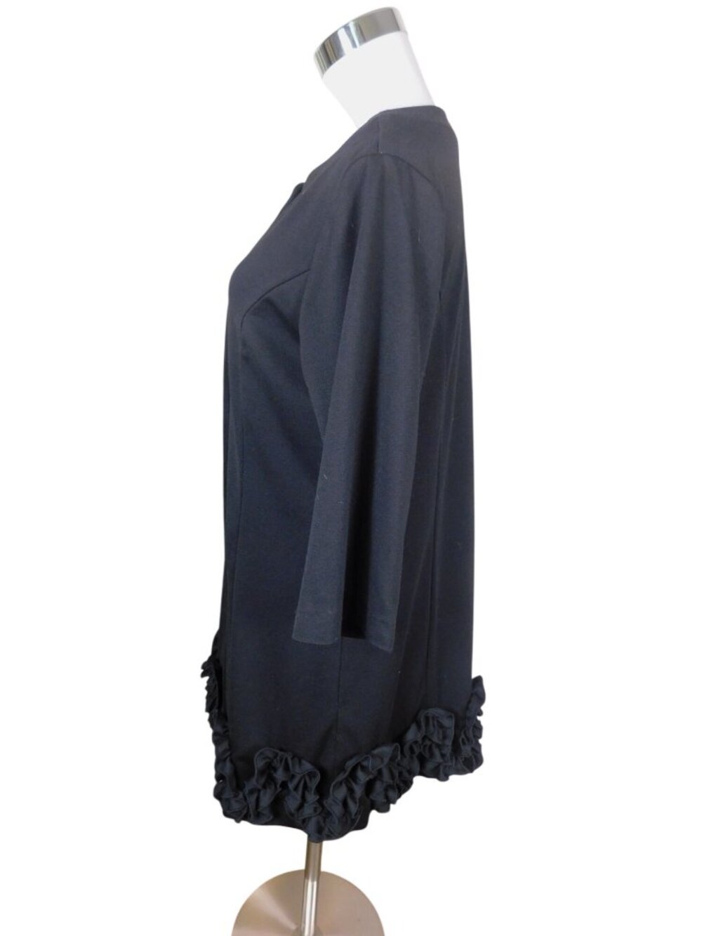 Appraisal Black Ruffle Hem Button-Front Coat Medium 3/4 Sleeve Polyester Blend - Picture 9 of 11